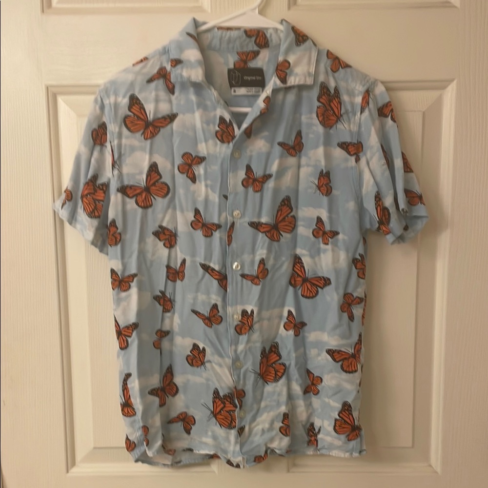 Original Use Monarch Butterfly and Clouds Button Down Shirt